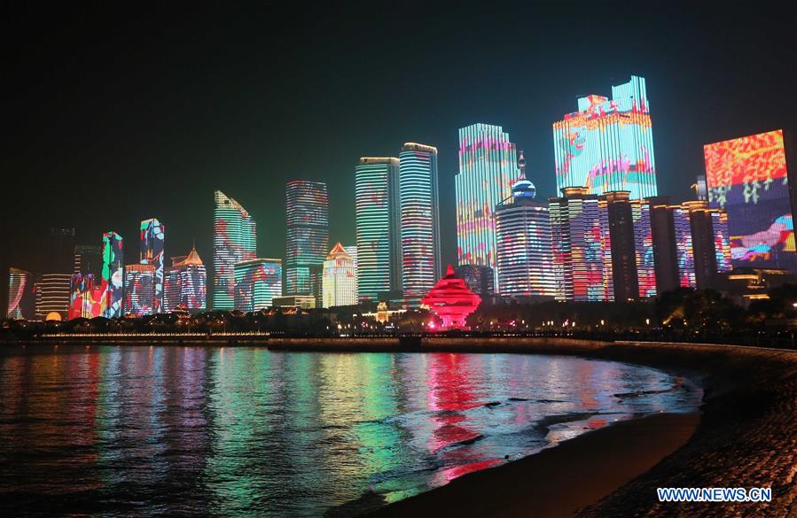 (SCO SUMMIT) CHINA-QINGDAO-SCO-LIGHTS-FIREWORKS-SHOW (CN)